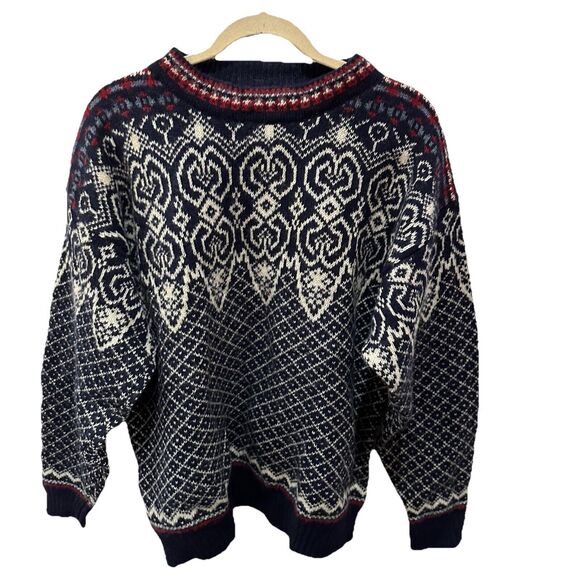 RARE Vintage REI 100% Virgin Wool patterned Outdoorsy Sweater Adult Large blue - Picture 1 of 11
